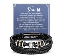Focxoio Birthday Gifts for Son, To My Son Bracelet Gifts from Mum and Dad, Christmas Gifts for Boys, Leather Bracelet Jewellery Presents for Thanksgiving Day Graduation Valentines Day Teens Boys
