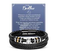 Focxoio Brother Gifts from Sister,Big Brother Christmas Birthday Gifts for Boys, Funny Gift Ideas for Brother,Men Leather Bracelet Jewellery Presents for Him Thanksgiving Day Valentines Graduation