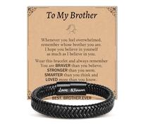 Focxoio Brother Gifts from Sister, Birthday Gift for Brother, Best Big Brothers Christmas Gifts for Boys, Funny Gift Ideas for Brother, Men Leather Bracelet Jewellery Presents