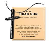 Focxoio Cross Necklace for Boys, Son Gifts from Mum Religious Christian Easter Basket Stuffers for Son Gifts Ideas 8 10 12 13 15 16 18 11 Year Old Birthday Baptism Confirmation Presents
