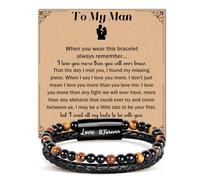 Focxoio Gifts for Him, To My Man Bracelet Love Gifts for Boyfriend Husband, Tiger Eye Bead Leather Bracelet Romantic Gifts for Him Birthday Christmas Valentines Day Presents for Boyfriend Husband