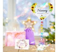 Focxoio Nanny Gifts, for Grandma from Grandchildren, Heart-Shaped Suncatcher Wind Chime Nana Gifts for Birthday, You Are My Sunshine Sunflower Presents for Grandma Nan Granny