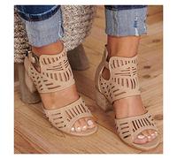 Fodalob Ladies Sandals- Fish Mouth High Heels Hollow PU Leather Short Boots Open Toe Sandals Casual Beach Shoes (Color : Khaki, Size : 6.5 UK)