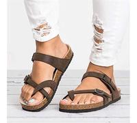 Fodalob Ladies Sandals- Women's Cork Orthopedic Sandals Women's Fashion Split Toe Slippers PU Leather Peep Toe Flip Flops Girls Flat Clip Toe Sandals Casual Beach Shoes (Color : Brown, Size : 6 UK)