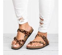 Fodalob Ladies Sandals- Women's Cork Orthopedic Sandals Women's Fashion Split Toe Slippers PU Leather Peep Toe Flip Flops Girls Flat Clip Toe Sandals Casual Beach Shoes (Color : Pattern, Size : 7 UK)