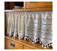 Fodalob Tassel Crochet Curtains for Living Room, Rustic Crochet Floral Hollow Window Treatment Valance Cotton Lace Half Curtain Bedroom, Beige, 1 Panel (WxH (Size : W90xH40cm(35.4x15.7in))