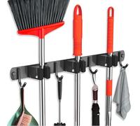 FODARSAI Mop and Broom Holder Wall Mount, Upgraded Broom Hanger Wall Mount, Stainless Steel Broom Organizer for Closet Garage Laundry Room Kitchen Wall Decor(3Racks 4Hooks Black)