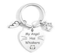 Fodfgxf Cat Memorial Keychain,Easter Basket Fillers, Cat Remembrance Gift, Pet Memorial Gifts, Sympathy Gift, Keychain with 'My Angel Has Whiskers' Inscription, Unisex, Keychain-deadcat,Christmas