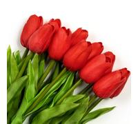 FODFULS 24Pcs Artificial Tulips,artificial flowers，Suitable for Wedding Bouquet，Home decor，Birthday Parties and Garden Decorations. (24, Red)
