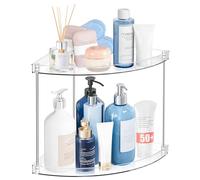 FODIENS 2 Tier Corner Bathroom Organizer, Clear Bathroom Counter Shelf for Vanity Countertop, Kitchen, Sink Storage, Tiered Skincare Organizer for Makeup, Perfume, Beauty Supplies (Triangular)