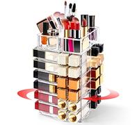 FODIENS Clear Acrylic Lipstick Tower Holder, 360 Degree Rotating Makeup Cosmetic Lipsticks Organizer with 53 Slots, Spinning Lipgloss Storage Display Stand Holder