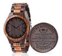 Fodiyaer Engraved Wood Watch for Men Boyfriend Husband Him As Personalized Anniversary Christmas Birthday Father Day Wooden Gifts Idea, Zebra Ebony Wood - For Boyfriend, Quartz Watch