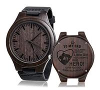 Fodiyaer Engraved Wood Watch for Men Boyfriend Husband Him As Personalized Anniversary Christmas Birthday Father Day Wooden Gifts Idea, Sleek Ebony Wood - For Dad From Daughter, Quartz Watch