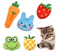 Fodlon Catnip Toys - 5pcs Interactive Cat Toys, Soft Plush Cat Pillows for Teeth Cleaning, Playing & Chewing - Strawberry/Frog/Rabbit/Pineapple
