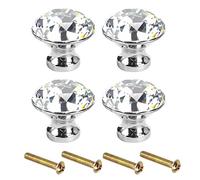 Fodlon Crystal Diamond Shape 4pcs Knobs for Chest of Drawers Silver Pull Handle Vintage Kitchen Door Handles with Screws for Cabinet Wardrobe Cupboard Furniture Home Decorating