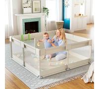 Fodoss Baby Playpen, Upgrade Playpen for Babies and Toddlers, 47x47x26inch Beige Play Pen for Babies with Hand Pulling Ring, Play Pen Center for Kids,Baby Fence,Baby Playards