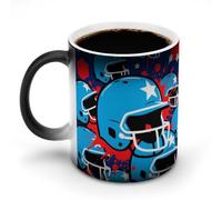 FodPand 12 Oz Ceramic Discoloration Mug, Magic Heat Sensitive Color Changing Coffee Cup, Baseball Helmet Blue Mug for Hot Tea, Cocoa, Fun Office & Novelty Gift