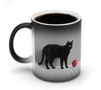 FodPand 12 Oz Ceramic Discoloration Mug, Magic Heat Sensitive Color Changing Coffee Cup, Black Cat Mug for Hot Tea, Cocoa, Fun Office & Novelty Gift