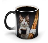 FodPand 12 Oz Ceramic Discoloration Mug, Magic Heat Sensitive Color Changing Coffee Cup, Cat Bread Coffee Mug for Hot Tea, Cocoa, Fun Office & Novelty Gift