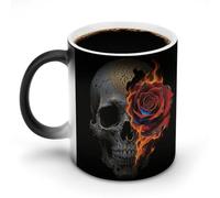 FodPand 12 Oz Ceramic Discoloration Mug, Magic Heat Sensitive Color Changing Coffee Cup, Gothic Skull And Black Rose Mug for Hot Tea, Cocoa, Fun Office & Novelty Gift