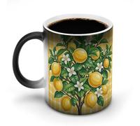FodPand 12 Oz Ceramic Discoloration Mug, Magic Heat Sensitive Color Changing Coffee Cup, Lemon Mug for Hot Tea, Cocoa, Fun Office & Novelty Gift