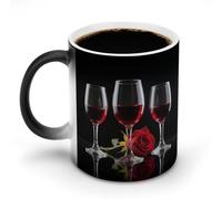 FodPand 12 Oz Ceramic Discoloration Mug, Magic Heat Sensitive Color Changing Coffee Cup, Rose And Wine Mug for Hot Tea, Cocoa, Fun Office & Novelty Gift