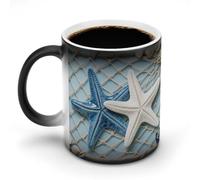 FodPand 12 Oz Ceramic Discoloration Mug, Magic Heat Sensitive Color Changing Coffee Cup, Sea Theme Starfish Mug for Hot Tea, Cocoa, Fun Office & Novelty Gift