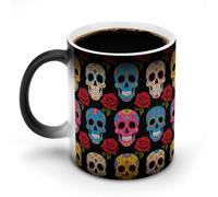 FodPand 12 Oz Ceramic Discoloration Mug, Magic Heat Sensitive Color Changing Coffee Cup, Sugar Skulls Mug for Hot Tea, Cocoa, Fun Office & Novelty Gift