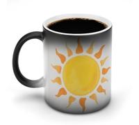 FodPand 12 Oz Ceramic Discoloration Mug, Magic Heat Sensitive Color Changing Coffee Cup, Watercolor Yellow Sun Painting Mug for Hot Tea, Cocoa, Fun Office & Novelty Gift