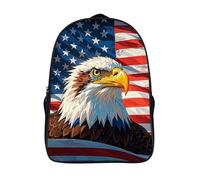 FodPand 16-Inch Laptop Backpack Water-Resistant American Bald Eagle Stars And Stripes Daypack Lightweight Casual Rucksack for Travel Commuter Hiking Camping Outdoor Activities-Black