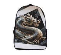 FodPand 16-Inch Laptop Backpack Water-Resistant Dragon Print Daypack Lightweight Casual Rucksack for Travel Commuter Hiking Camping Outdoor Activities-Black
