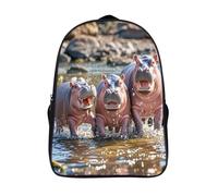 FodPand 16-Inch Laptop Backpack Water-Resistant Hippos Daypack Lightweight Casual Rucksack for Travel Commuter Hiking Camping Outdoor Activities-Black