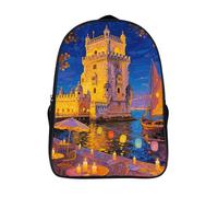FodPand 16-Inch Laptop Backpack Water-Resistant Lisbon Belem Tower Daypack Lightweight Casual Rucksack for Travel Commuter Hiking Camping Outdoor Activities-Black