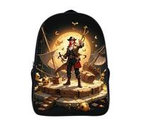FodPand 16-Inch Laptop Backpack Water-Resistant Pirate Golden Treasure Daypack Lightweight Casual Rucksack for Travel Commuter Hiking Camping Outdoor Activities-Black