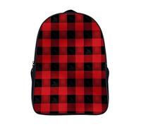 FodPand 16-Inch Laptop Backpack Water-Resistant Red Black Buffalo Check Plaid Daypack Lightweight Casual Rucksack for Travel Commuter Hiking Camping Outdoor Activities-Black