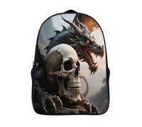 FodPand 16-Inch Laptop Backpack Water-Resistant Skull & Dragon Daypack Lightweight Casual Rucksack for Travel Commuter Hiking Camping Outdoor Activities-Black