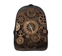 FodPand 16-Inch Laptop Backpack Water-Resistant Steampunk Gears Clock Daypack Lightweight Casual Rucksack for Travel Commuter Hiking Camping Outdoor Activities-Black