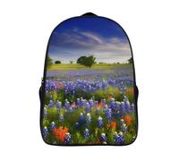 FodPand 16-Inch Laptop Backpack Water-Resistant Texas Bluebonnets Scenery Daypack Lightweight Casual Rucksack for Travel Commuter Hiking Camping Outdoor Activities-Black