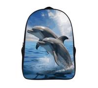 FodPand 16-Inch Laptop Backpack Water-Resistant Two Dolphins Daypack Lightweight Casual Rucksack for Travel Commuter Hiking Camping Outdoor Activities-Black