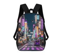 FodPand 17-Inch Laptop Backpack Water-Resistant Purple Tokyo Streets Daypack with Shoulder Strap Lightweight Casual Rucksack for Travel Commuter Hiking Outdoor Activities 20l Black