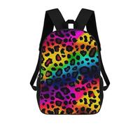 FodPand 17-Inch Laptop Backpack Water-Resistant Rainbow Leopard Print Daypack with Shoulder Strap Lightweight Casual Rucksack for Travel Commuter Hiking Outdoor Activities 20l Black
