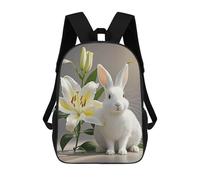 FodPand 17-Inch Laptop Backpack Water-Resistant White Rabbit And Lilies Daypack with Shoulder Strap Lightweight Casual Rucksack for Travel Commuter Hiking Outdoor Activities 20l Black