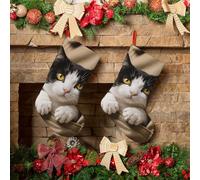 FodPand 18 Inch Christmas Stockings Large Super Soft Rustic Xmas Stockings Cute Kitten in Pocket Hanging Ornaments Candy Gift Bags Party Favors Stocking for Christmas Tree Decorations
