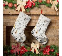 FodPand 18 Inch Christmas Stockings Large Super Soft Rustic Xmas Stockings Music Notes Print Hanging Ornaments Candy Gift Bags Party Favors Stocking for Christmas Tree Decorations