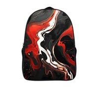 FodPand 18L Black And Red Marble Laptop Backpack Adults 16" Lightweight Carry on Backpack for Travel Flight Waterproof Casual Daypack Work Bussiness Computer Bag for Office Commute Outdoor Sports