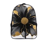 FodPand 18L Black Gold Flower Laptop Backpack Adults 16" Lightweight Carry on Backpack for Travel Flight Waterproof Casual Daypack Work Bussiness Computer Bag for Office Commute Outdoor Sports