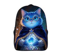 FodPand 18L Blue Glitter Cat Laptop Backpack Adults 16" Lightweight Carry on Backpack for Travel Flight Waterproof Casual Daypack Work Bussiness Computer Bag for Office Commute Outdoor Sports