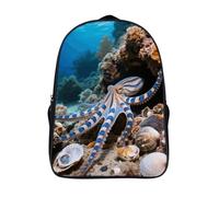 FodPand 18L Blue - Ringed Octopus Laptop Backpack Adults 16" Lightweight Carry on Backpack for Travel Flight Waterproof Casual Daypack Work Bussiness Computer Bag for Office Commute Outdoor Sports