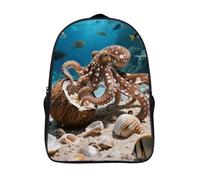 FodPand 18L Coconut Octopus Laptop Backpack Adults 16" Lightweight Carry on Backpack for Travel Flight Waterproof Casual Daypack Work Bussiness Computer Bag for Office Commute Outdoor Sports