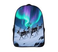 FodPand 18L Reindeer Under Aurora Laptop Backpack Adults 16" Lightweight Carry on Backpack for Travel Flight Waterproof Casual Daypack Work Bussiness Computer Bag for Office Commute Outdoor Sports